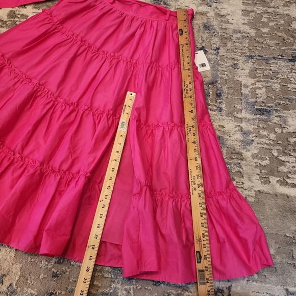 NWT Jason Wu pink cotton teired ruffle belted maxi skirt. Front slit. Large - Picture 15 of 16